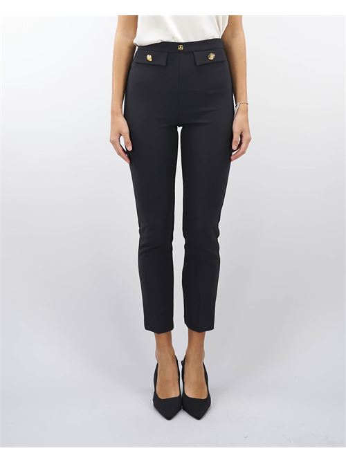 Straight trousers in stretch crepe with logo rivet Elisabetta Franchi ELISABETTA FRANCHI | Pants | PA02446E2110